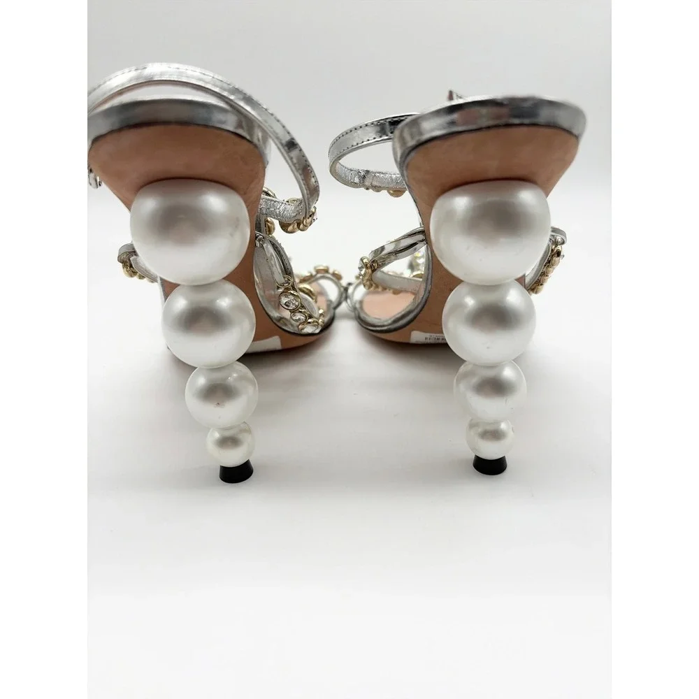 Giambattista Valli Crystal-Embellished T-Strap‎ Sandals Pearl Heel Bridal 39